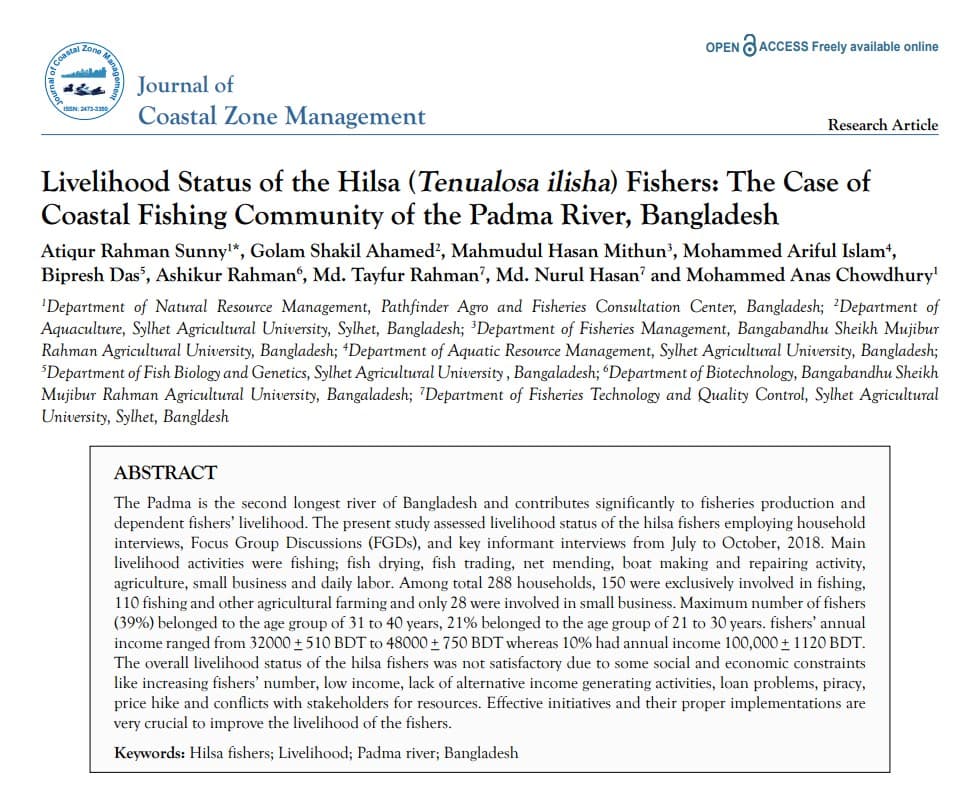 Livelihood Status of the Hilsa (Tenualosa ilisha) Fishers