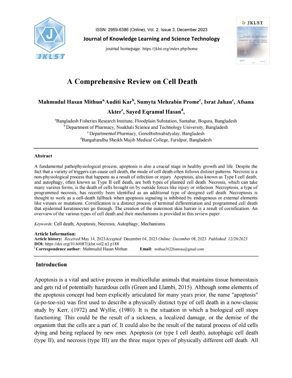A Comprehensive Review on Cell Death