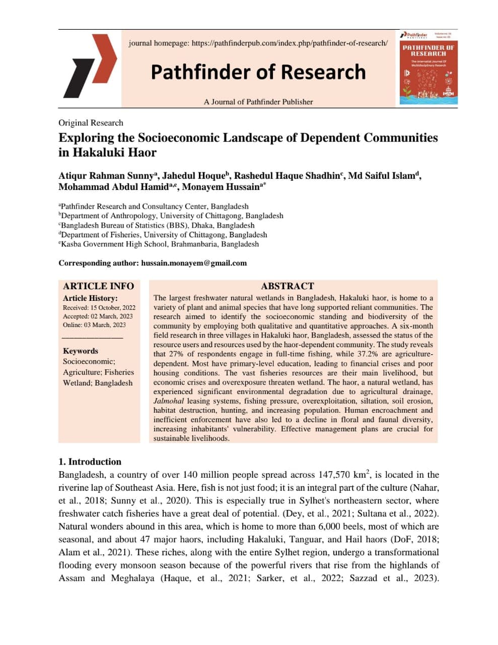 Exploring the Socioeconomic Landscape of Dependent Communities in Hakaluki Haor