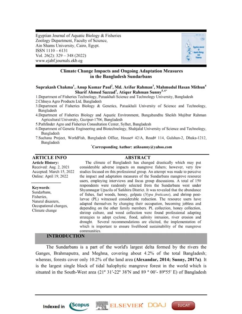 Climate Change Impacts and Ongoing Adaptation Measures in the Bangladesh Sundarbans