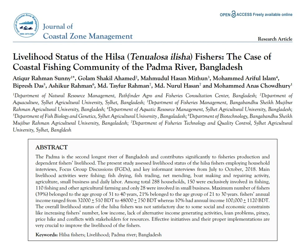 Livelihood Status of the Hilsa (Tenualosa ilisha) Fishers