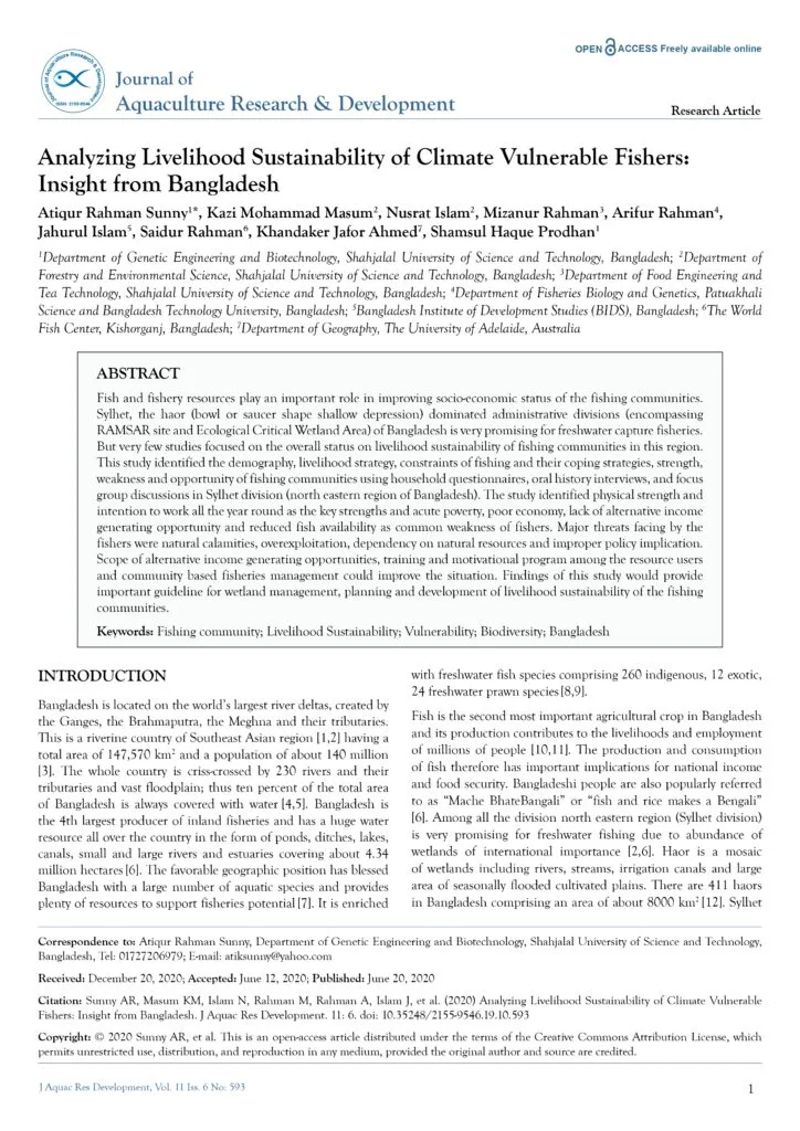 Sustainability of Climate Vulnerable Fishers