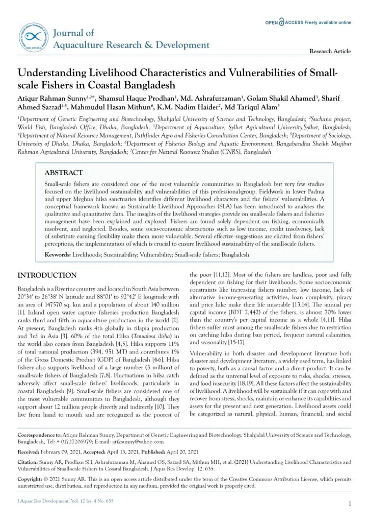 Vulnerabilities of Small- scale Fishers in Coastal Bangladesh