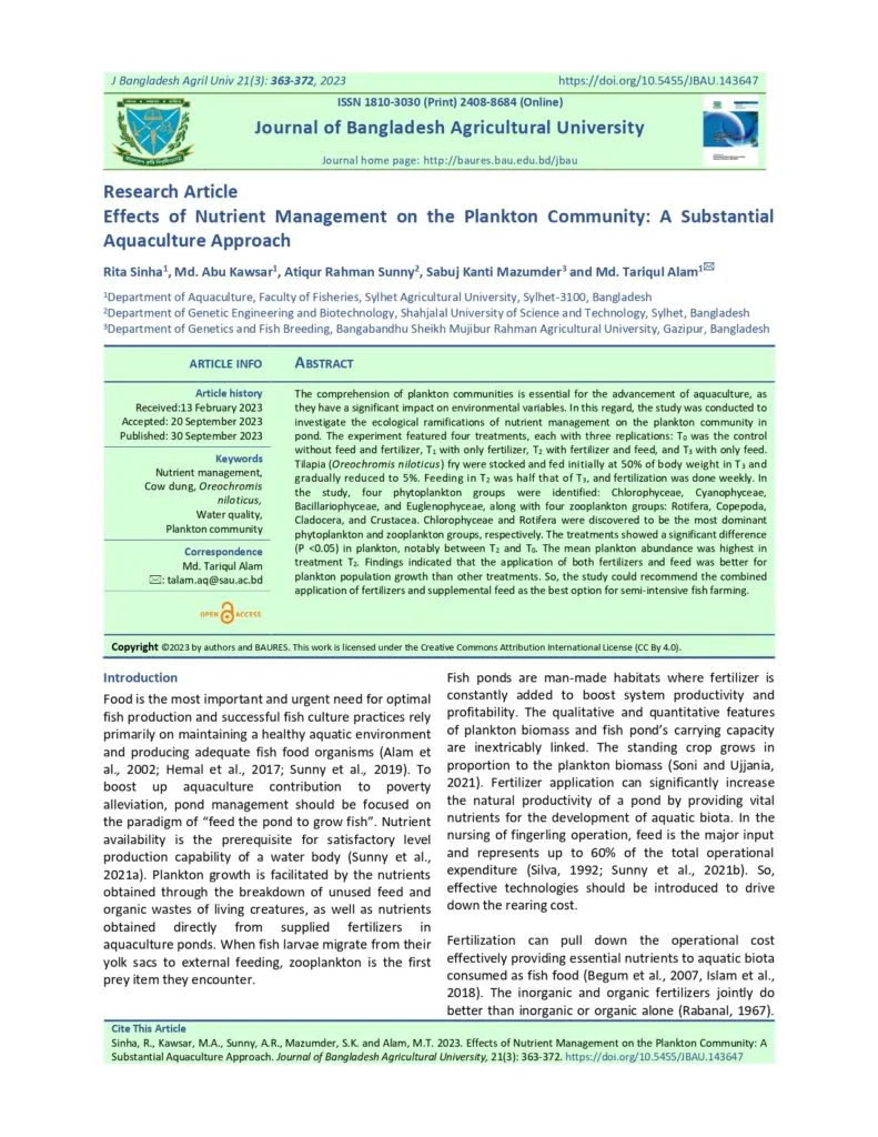 Effects of Nutrient Management on the Plankton Community