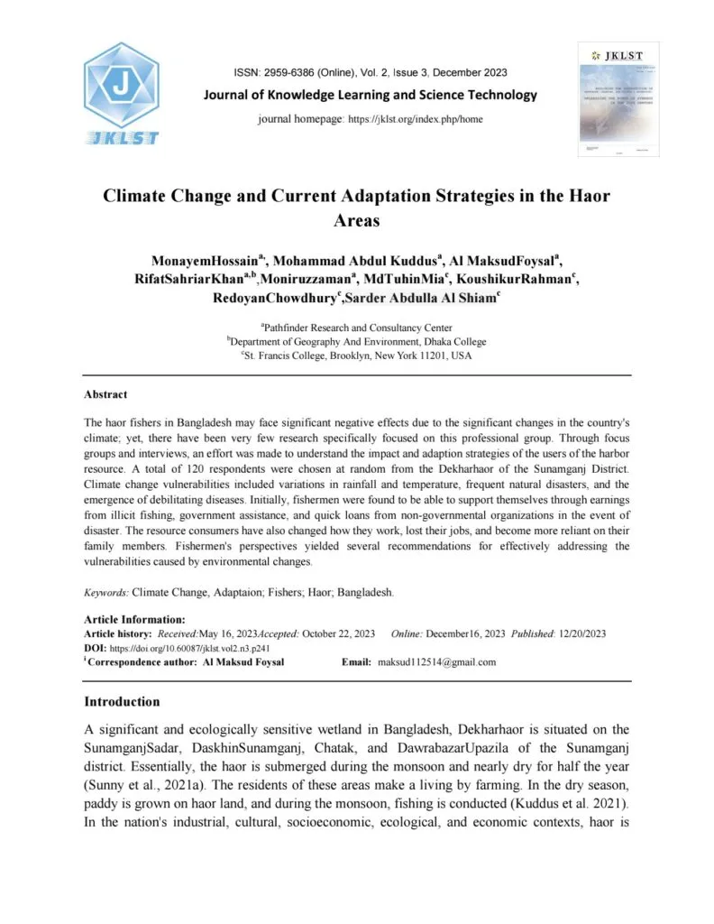 Climate Change and Current Adaptation Strategies in the Haor Areas