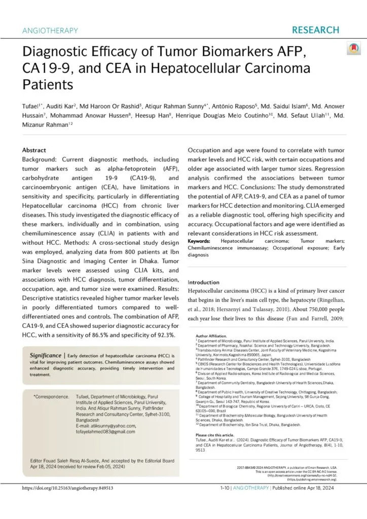 Diagnostic Efficacy of Tumor Biomarkers