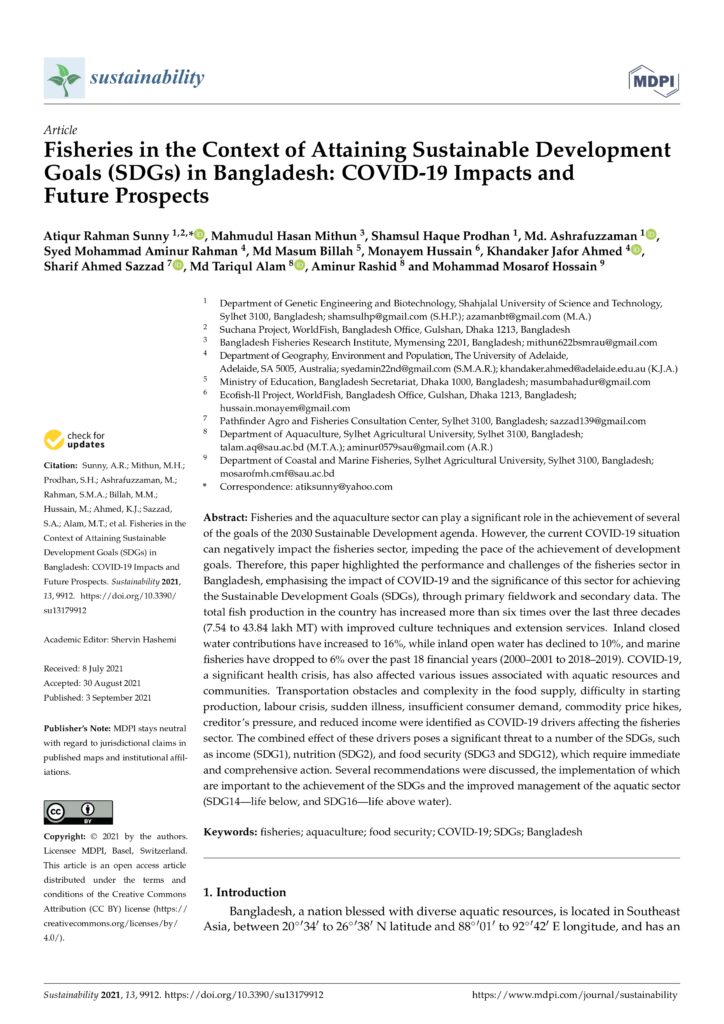 Fisheries in the Context of Attaining Sustainable Development Goals