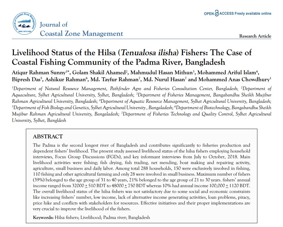 Livelihood Status of the Hilsa (Tenualosa ilisha) Fishers
