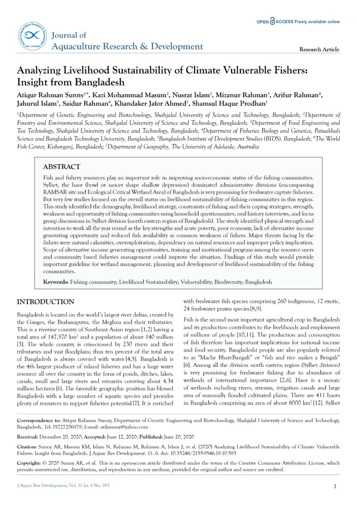 Sustainability of Climate Vulnerable Fishers