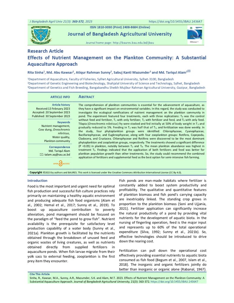 Effects of Nutrient Management on the Plankton Community