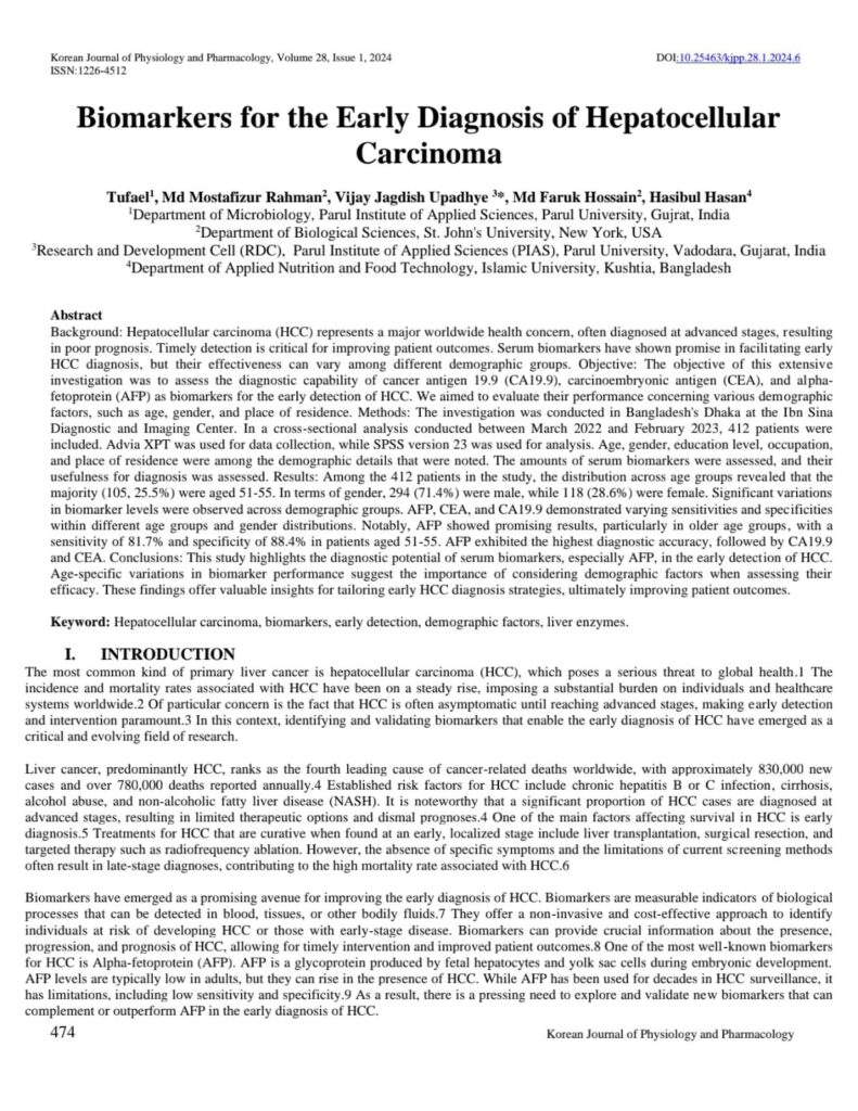 Biomarkers for the Early Diagnosis of Hepatocellular Carcinoma