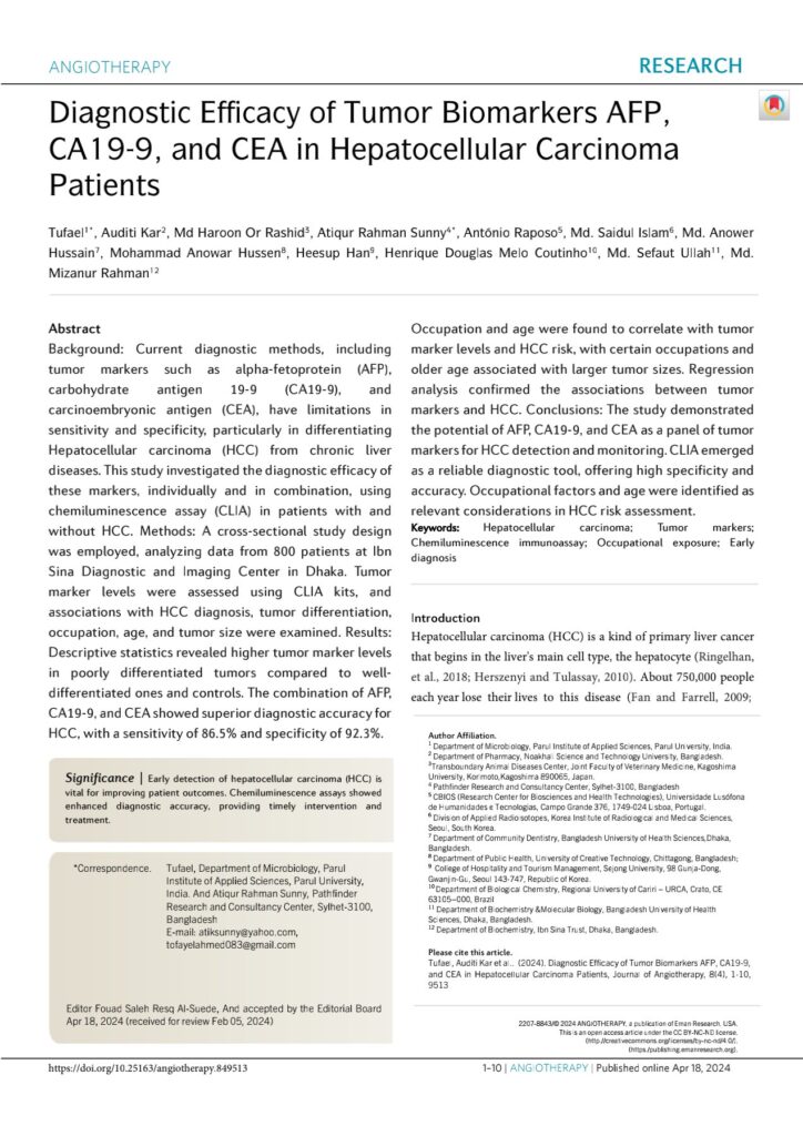 Diagnostic Efficacy of Tumor Biomarkers